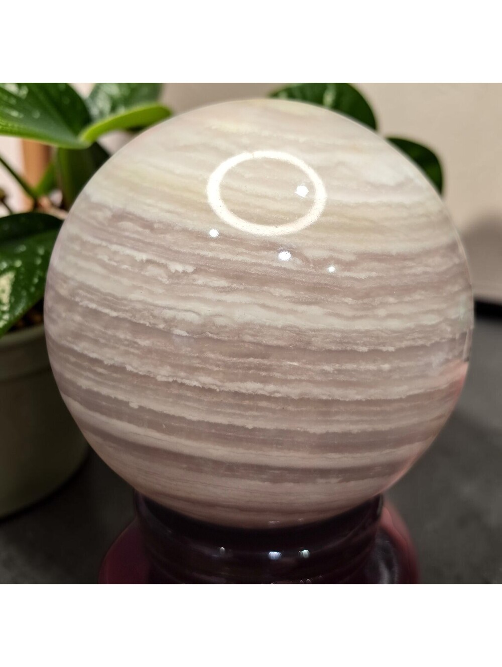 A394. HQ Silky Layered Fluorite 86mm Natural Crystal Sphere Orb